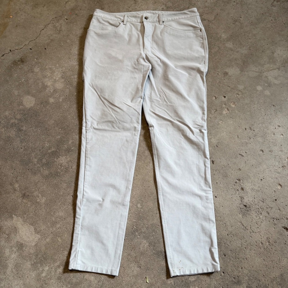 Lululemon ABC Pant Men 36x34 Silver Canvas Slim Fit Warpstreme Pants LM5ABOS